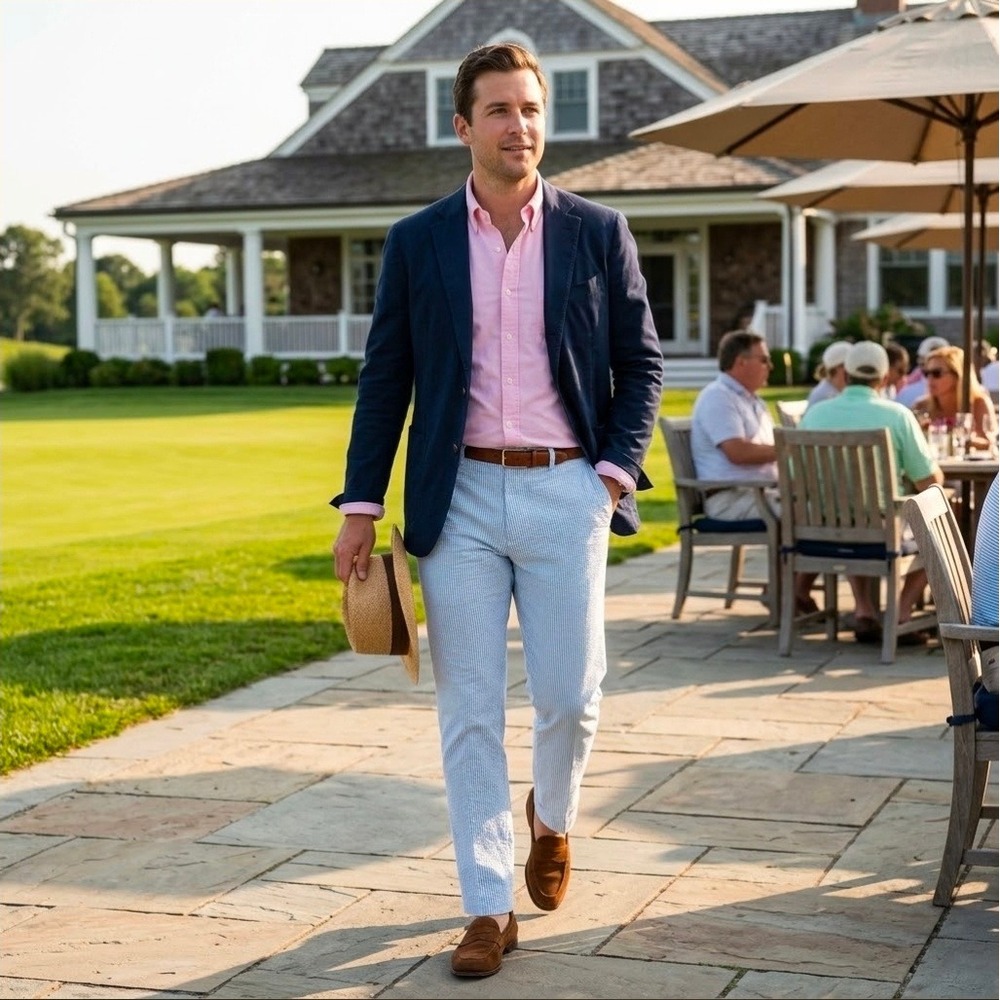 Vineyard Vines Mens 32x32 Seersucker Pants Blue Striped Cotton Chinos Preppy